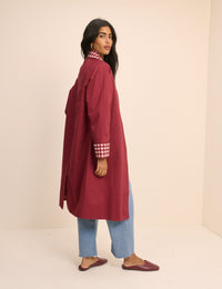 Red Gingham Trim Trench Coat