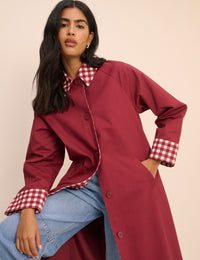 Red Gingham Trim Trench Coat