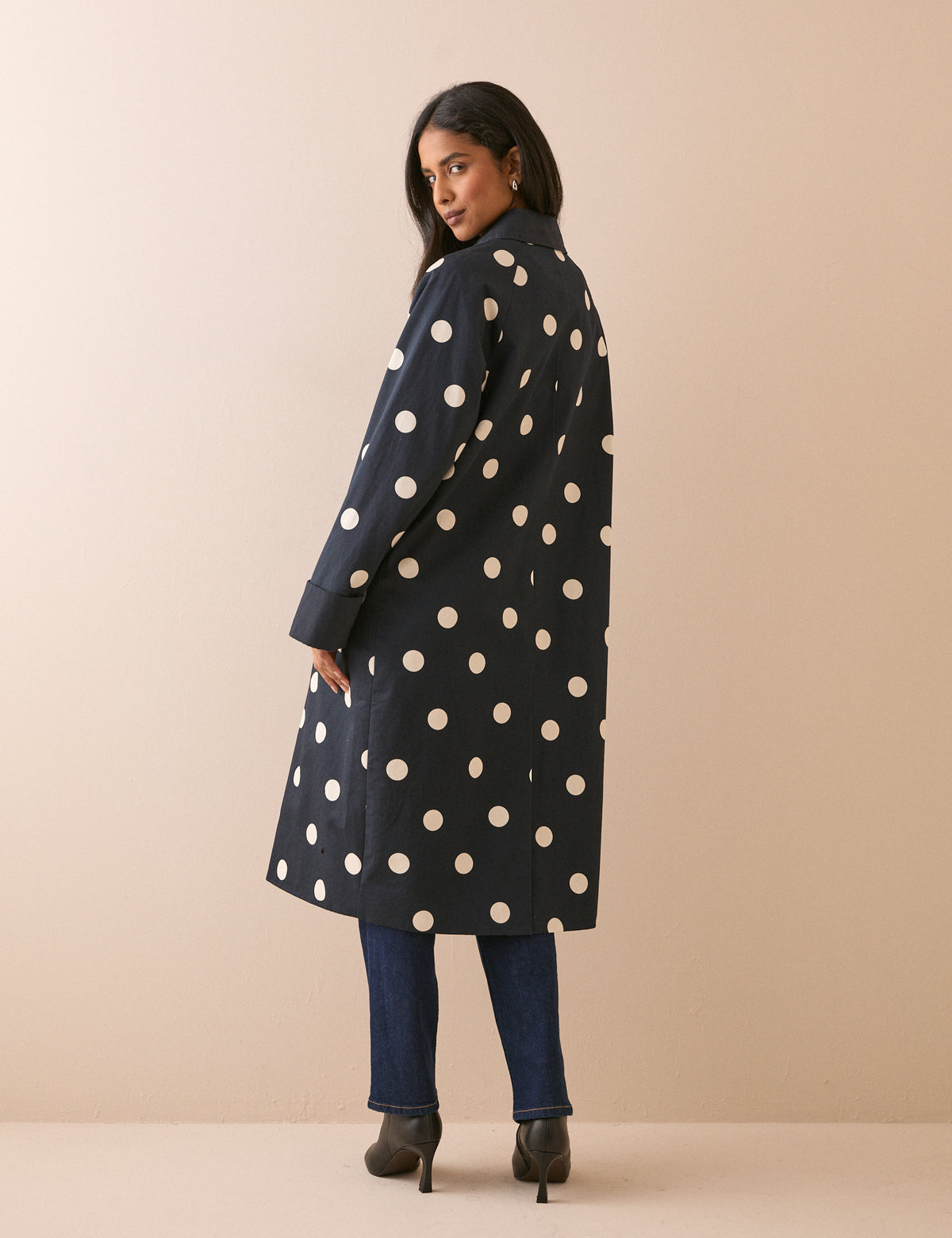 Navy Polka Dot Relaxed Trench Coat