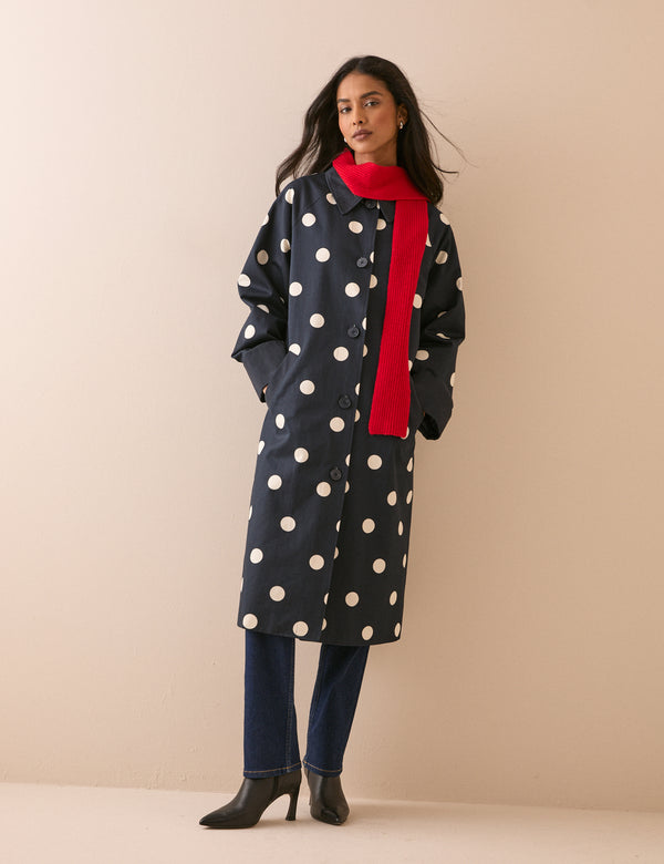 Navy Polka Dot Relaxed Trench Coat