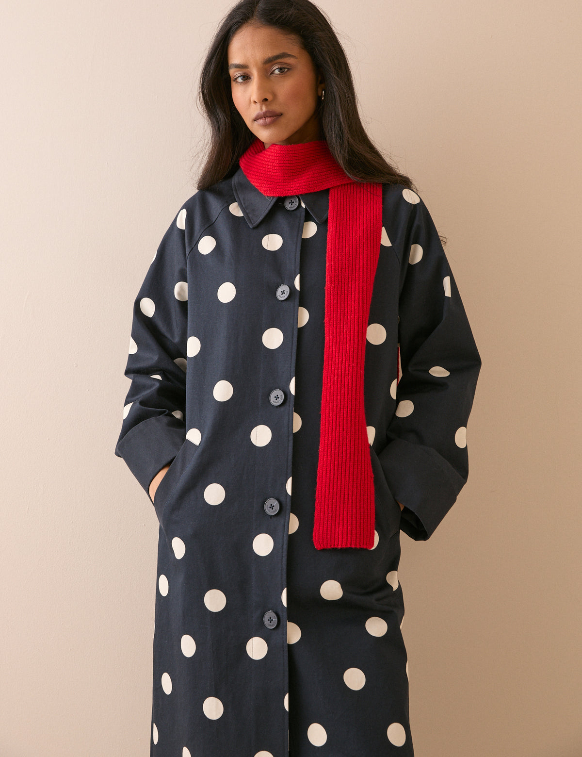 Navy Polka Dot Relaxed Trench Coat