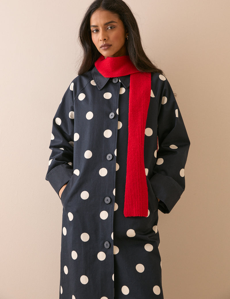 Navy Polka Dot Relaxed Trench Coat