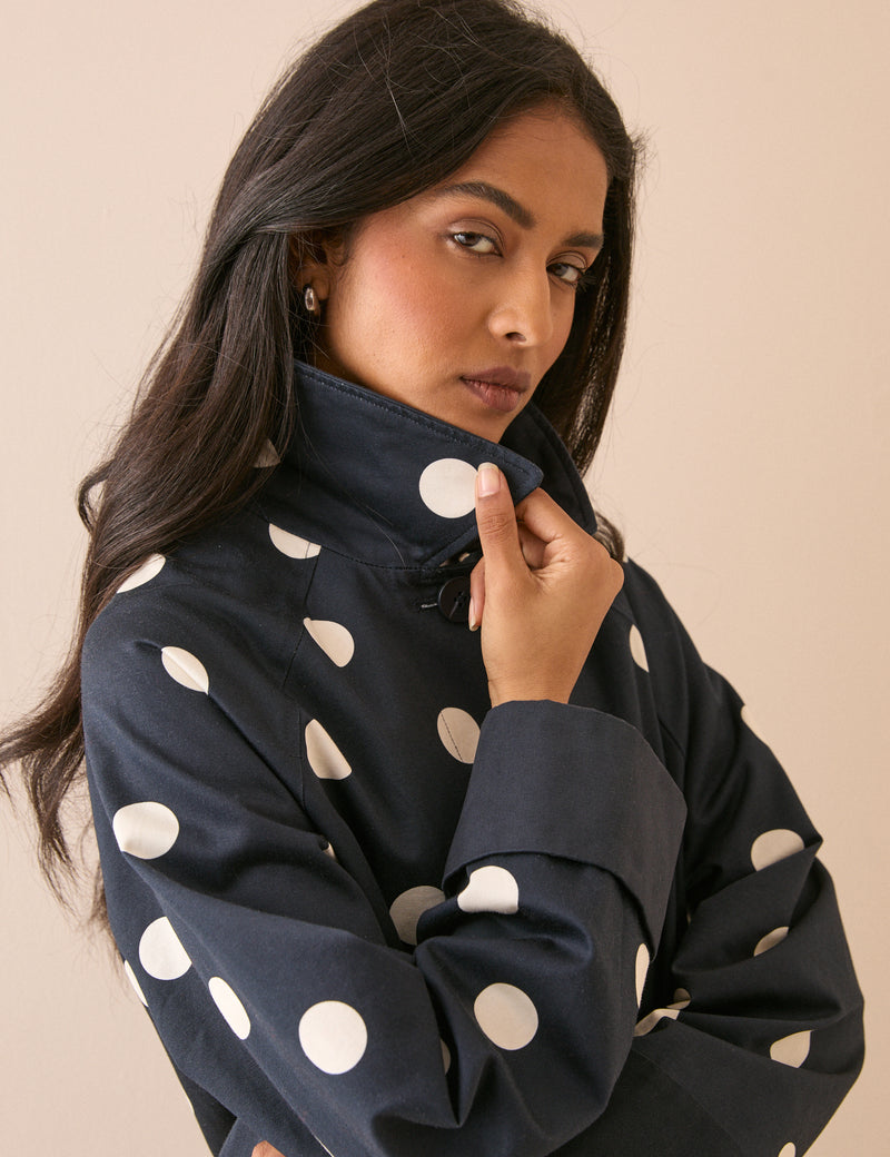Navy Polka Dot Relaxed Trench Coat
