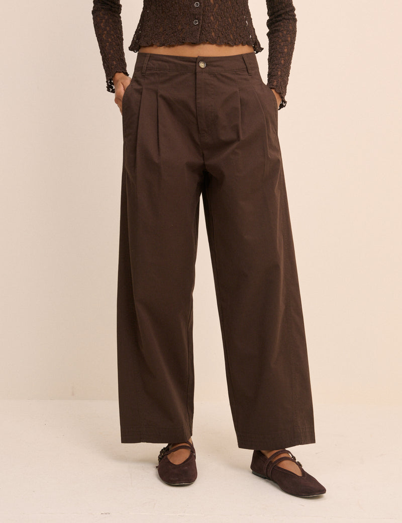 Brown Pleated Wide Leg Trousers