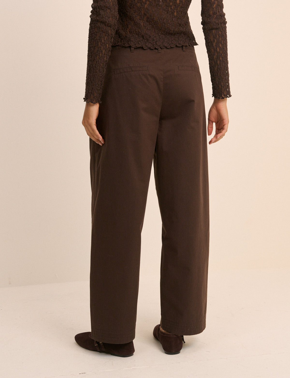 Brown Pleated Wide Leg Trousers