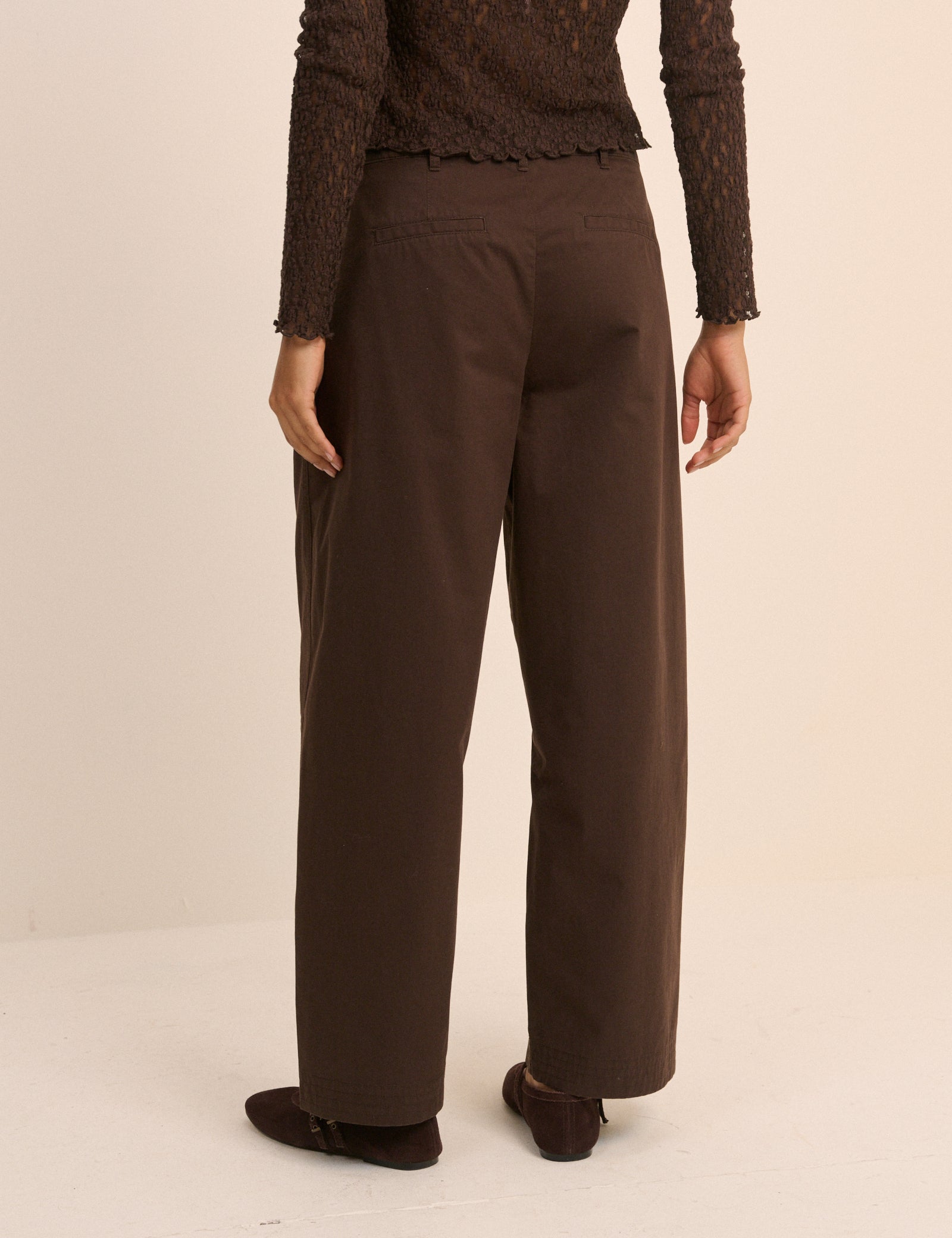 Brown Pleated Wide Leg Trousers