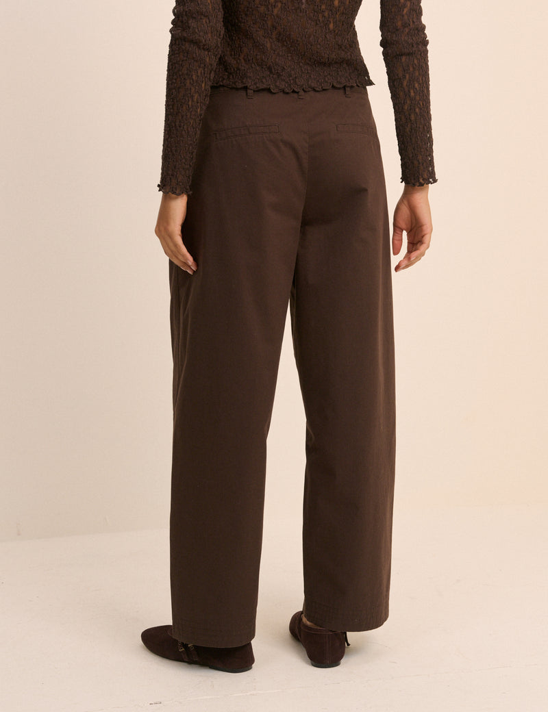 Brown Pleated Wide Leg Trousers
