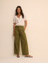 Khaki Pleated Wide Leg Trousers