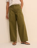 Khaki Pleated Wide Leg Trousers