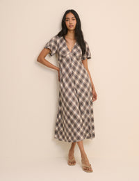 Brown Check Rowena Midi Dress