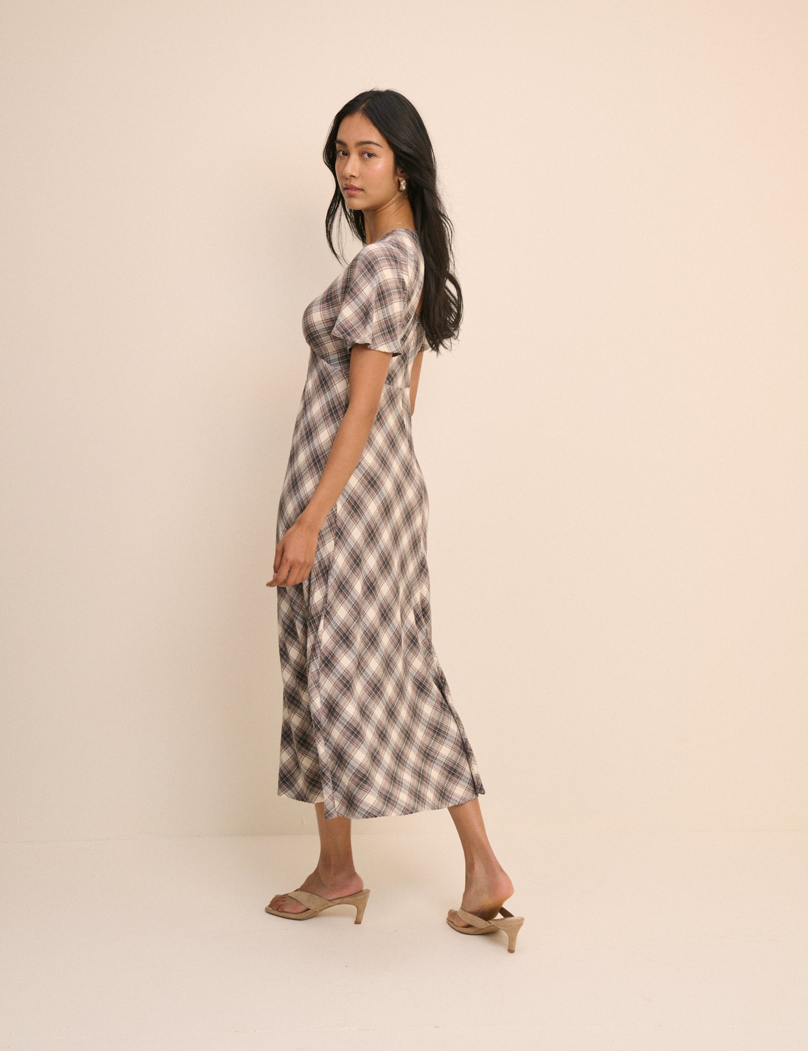 Brown Check Rowena Midi Dress