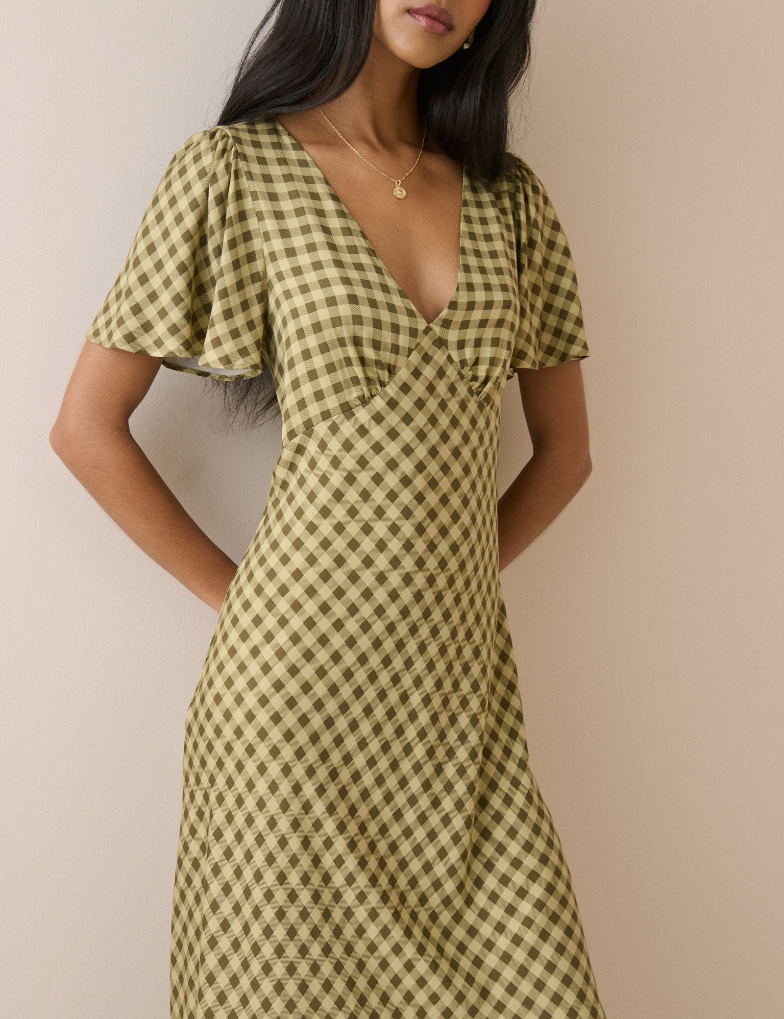 Green Gingham Rowena Midi Dress