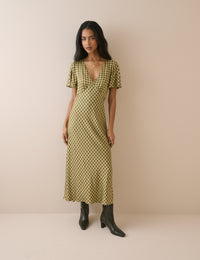 Green Gingham Rowena Midi Dress