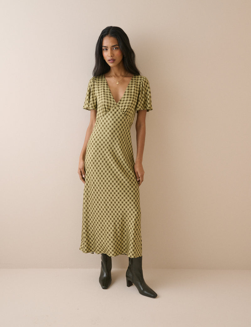 Green Gingham Rowena Midi Dress