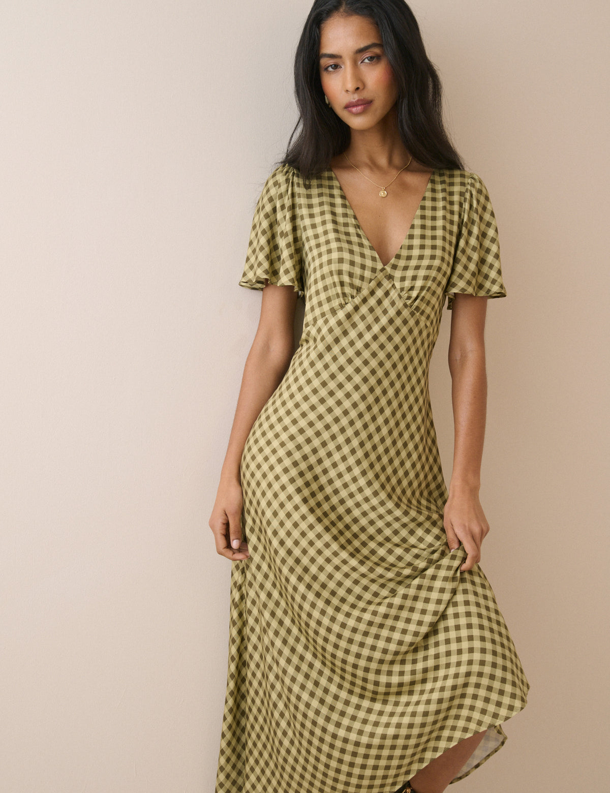 Green Gingham Rowena Midi Dress