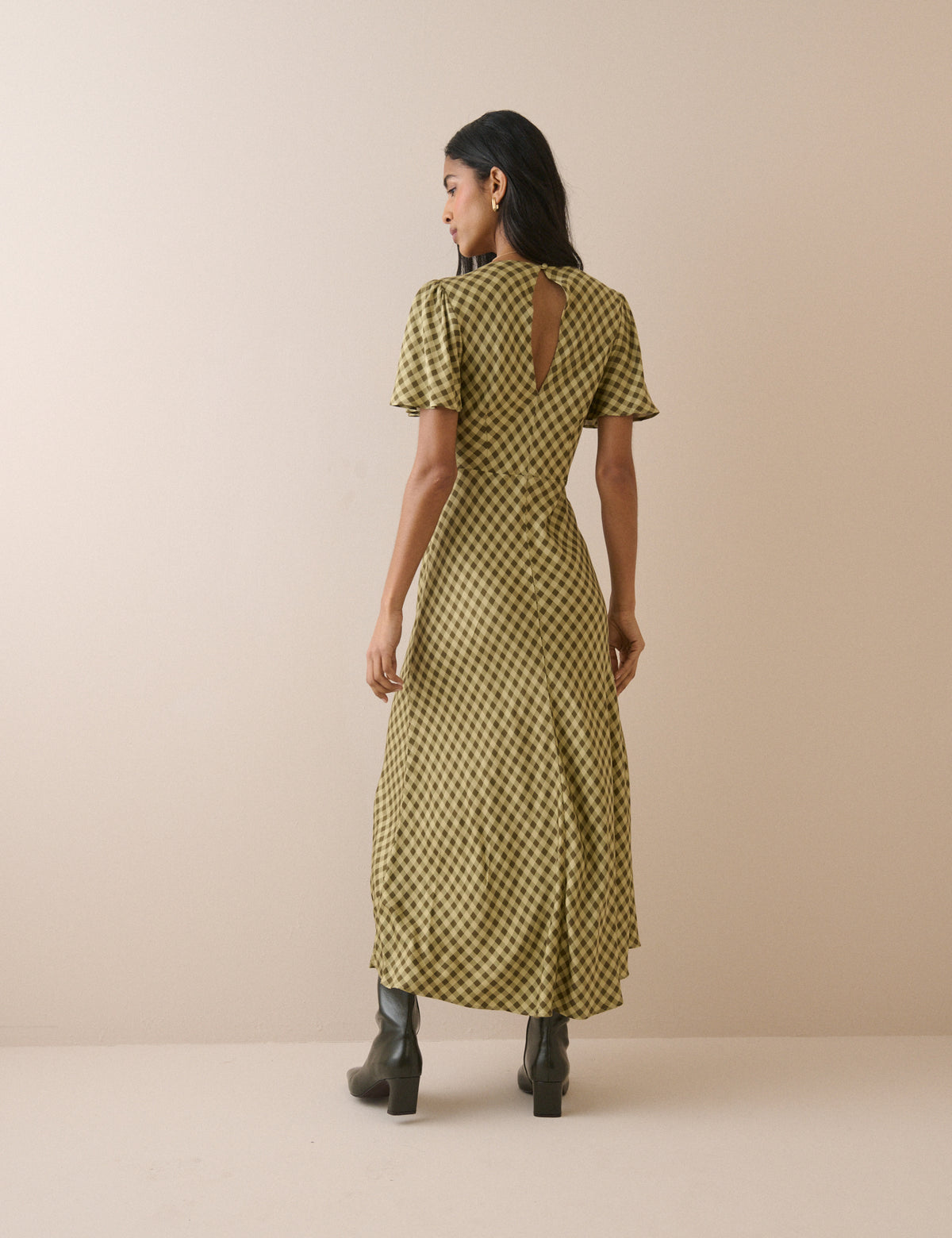 Green Gingham Rowena Midi Dress