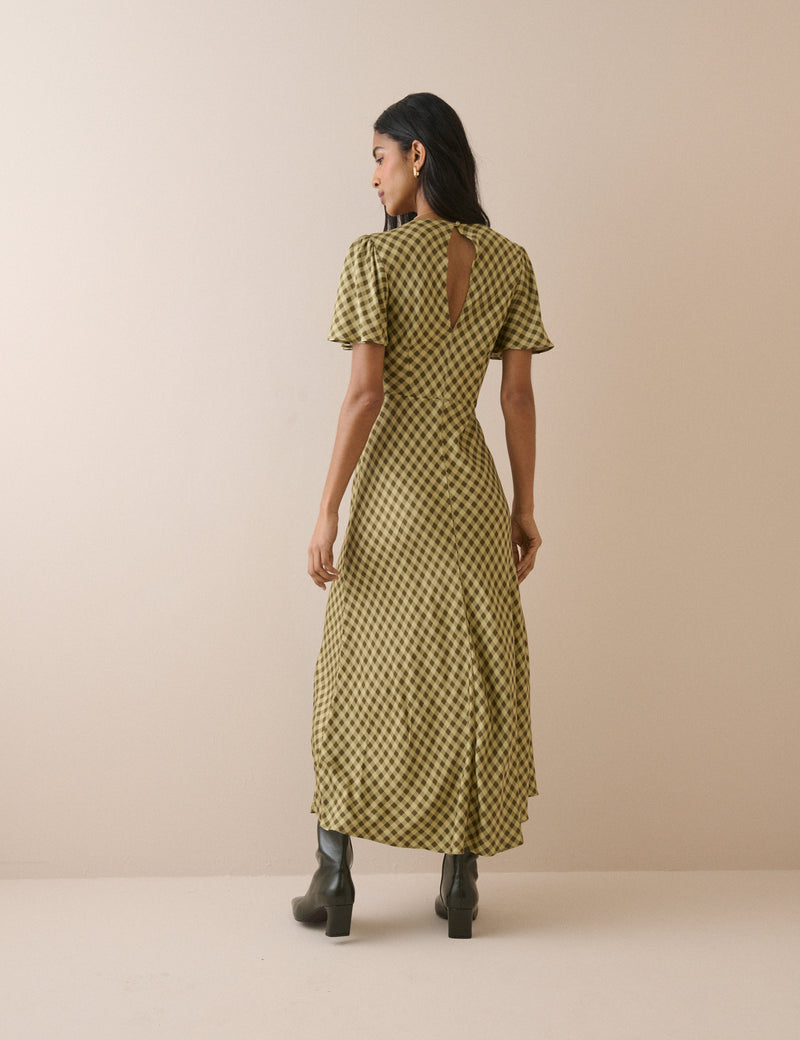 Green Gingham Rowena Midi Dress