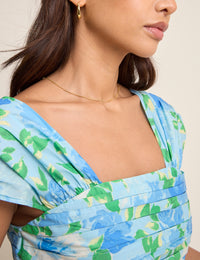 Blue Floral Pleated Mika Midi Dress
