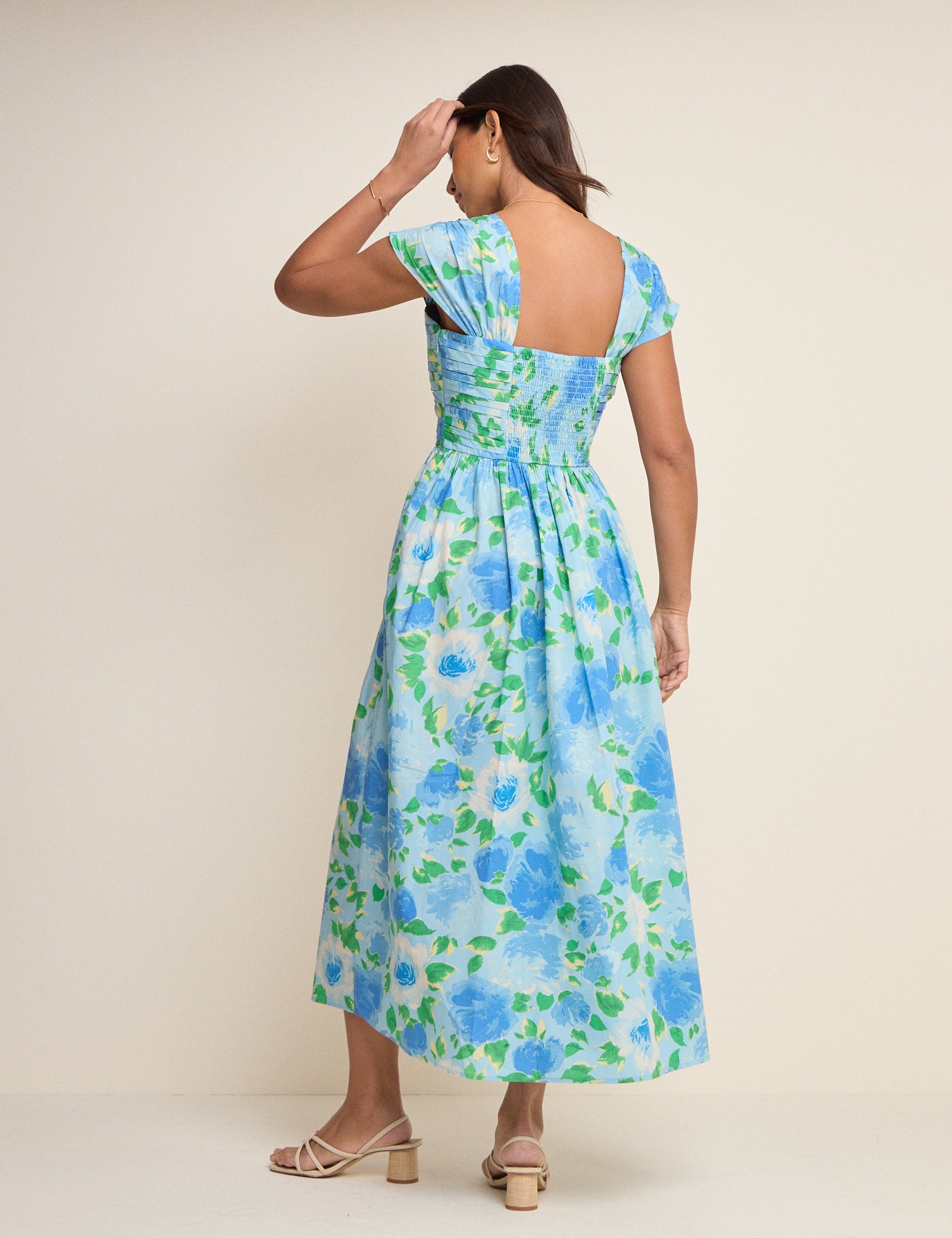 Blue Floral Pleated Mika Midi Dress