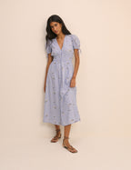 Blue Pinstriped Ezra Midi Dress