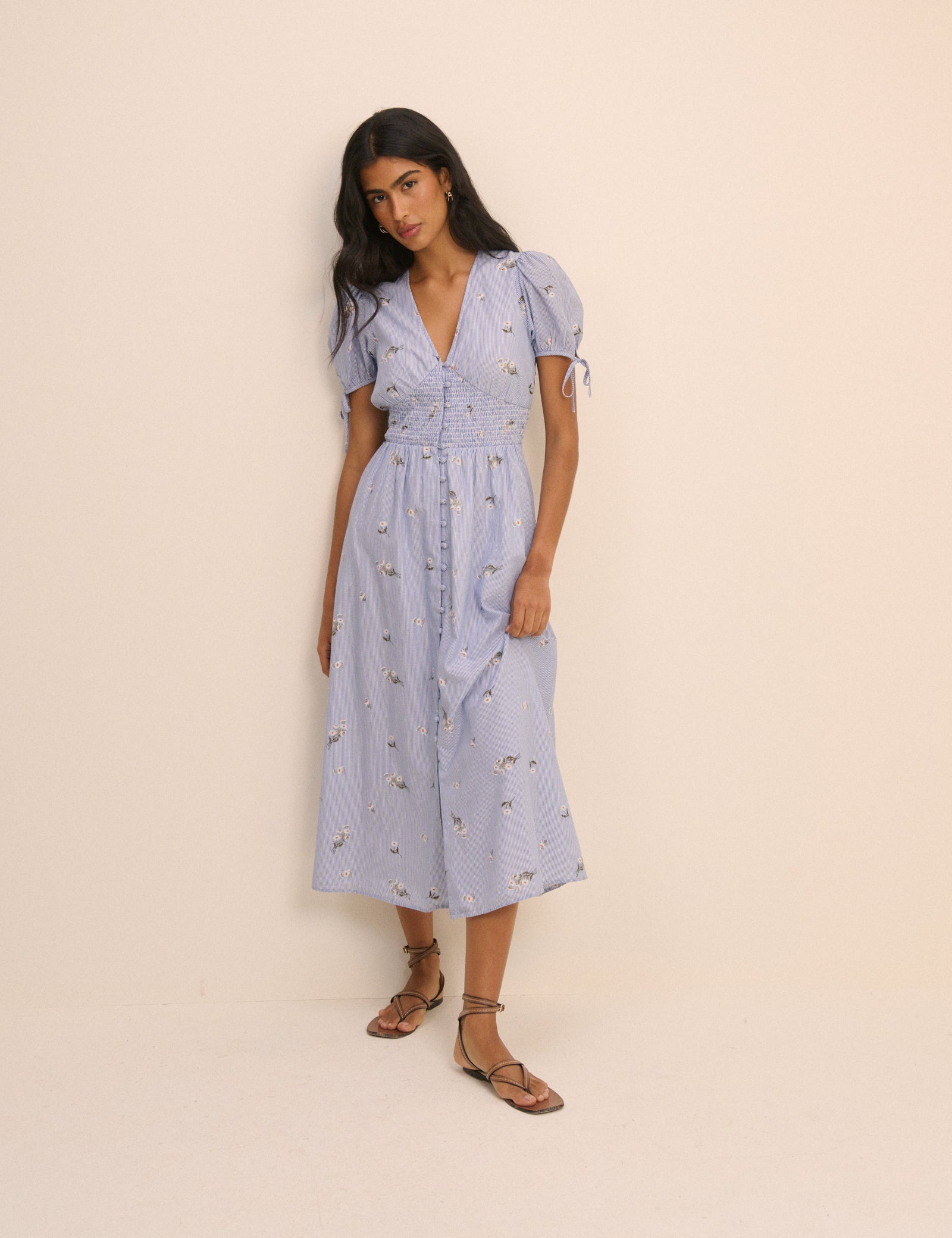 Blue Pinstriped Ezra Midi Dress
