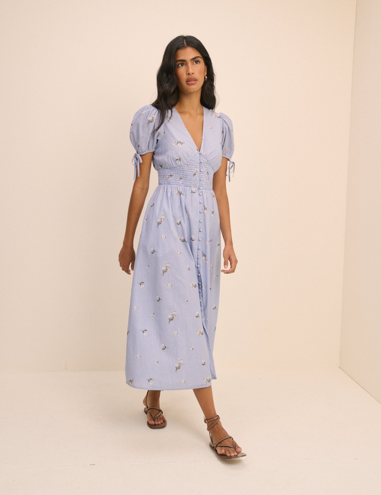 Blue Pinstriped Ezra Midi Dress