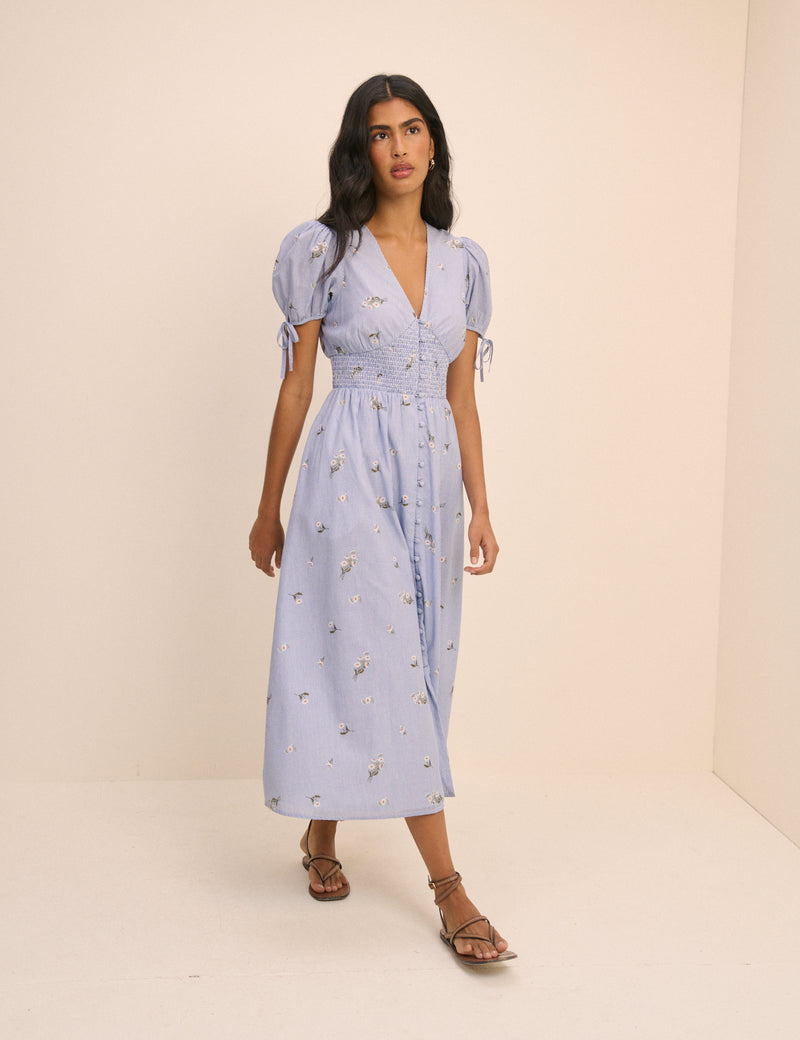 Blue Pinstriped Ezra Midi Dress