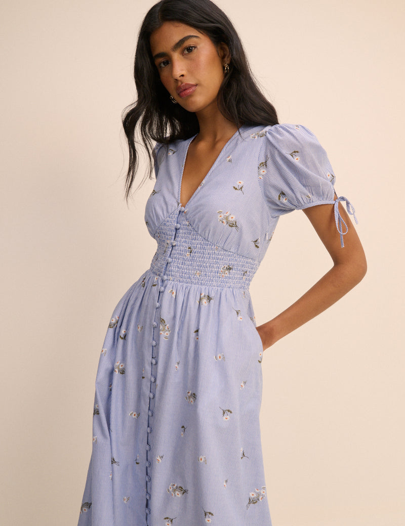 Blue Pinstriped Ezra Midi Dress