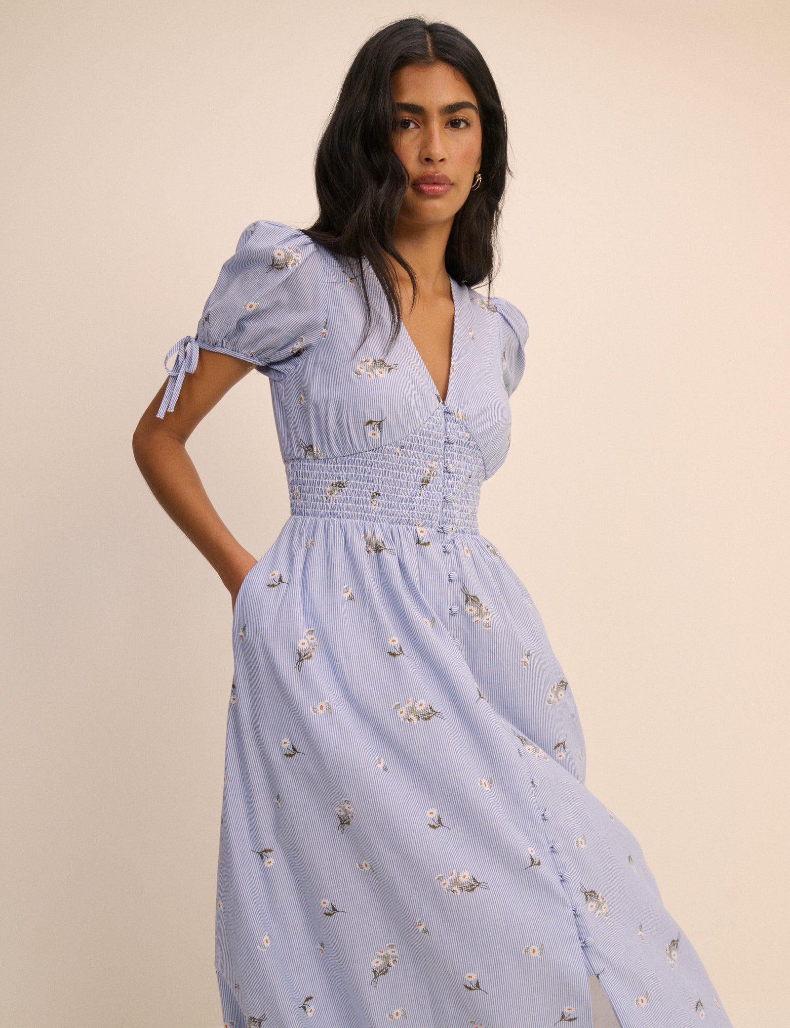 Blue Pinstriped Ezra Midi Dress