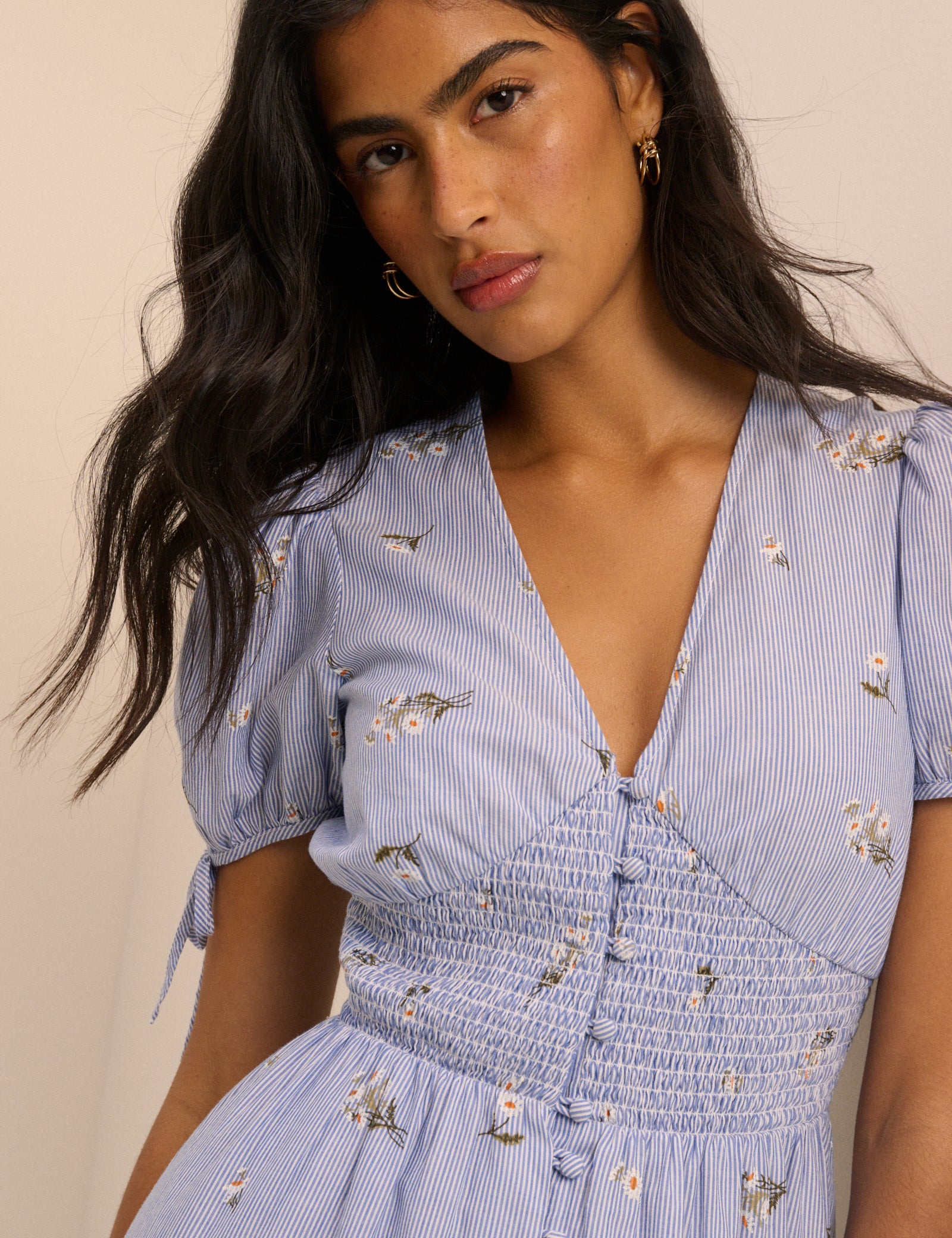 Blue Pinstriped Ezra Midi Dress