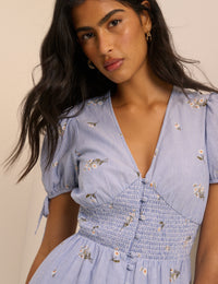 Blue Pinstriped Ezra Midi Dress