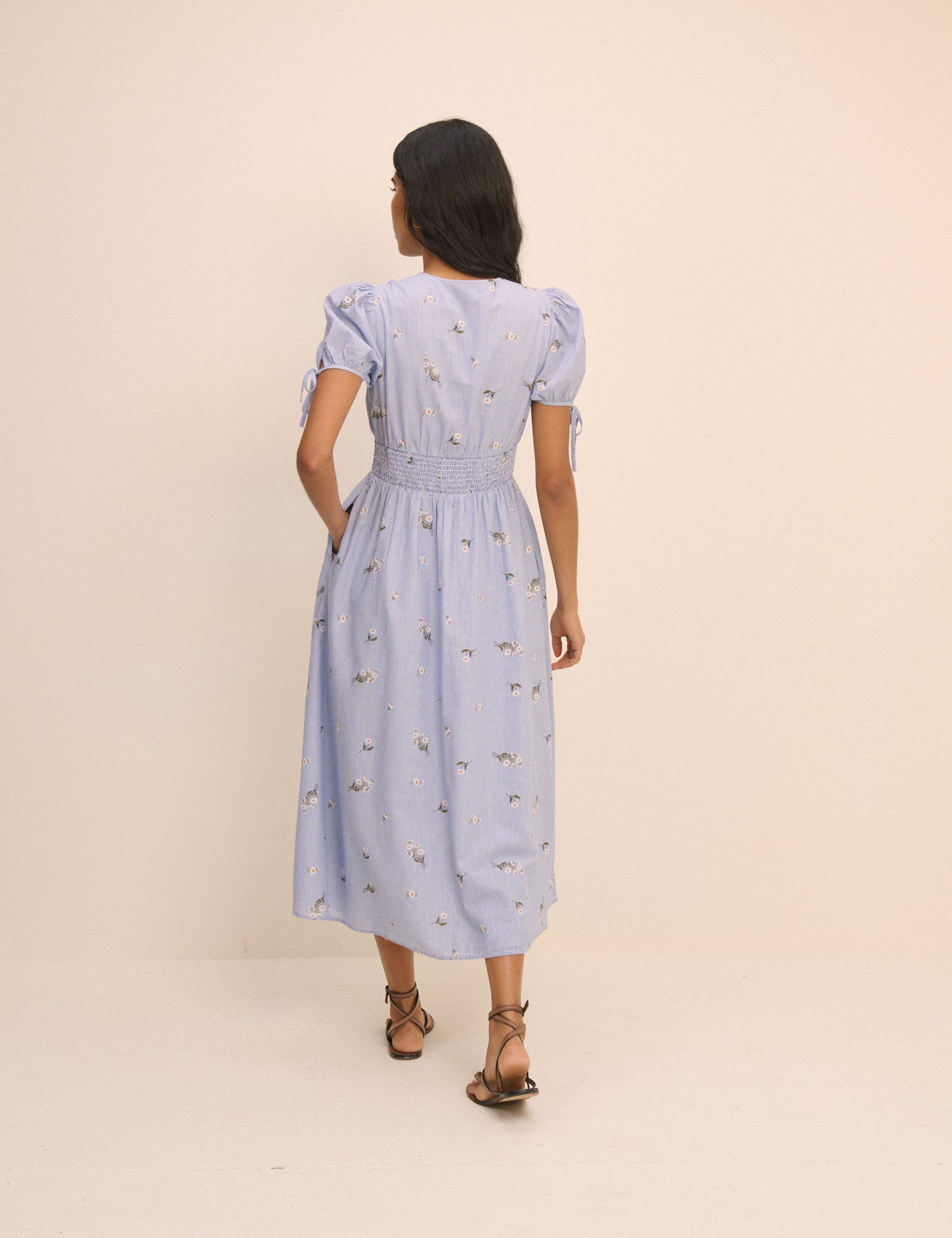 Blue Pinstriped Ezra Midi Dress
