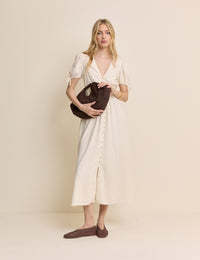 Cream Button Front Ezra Midi Dress