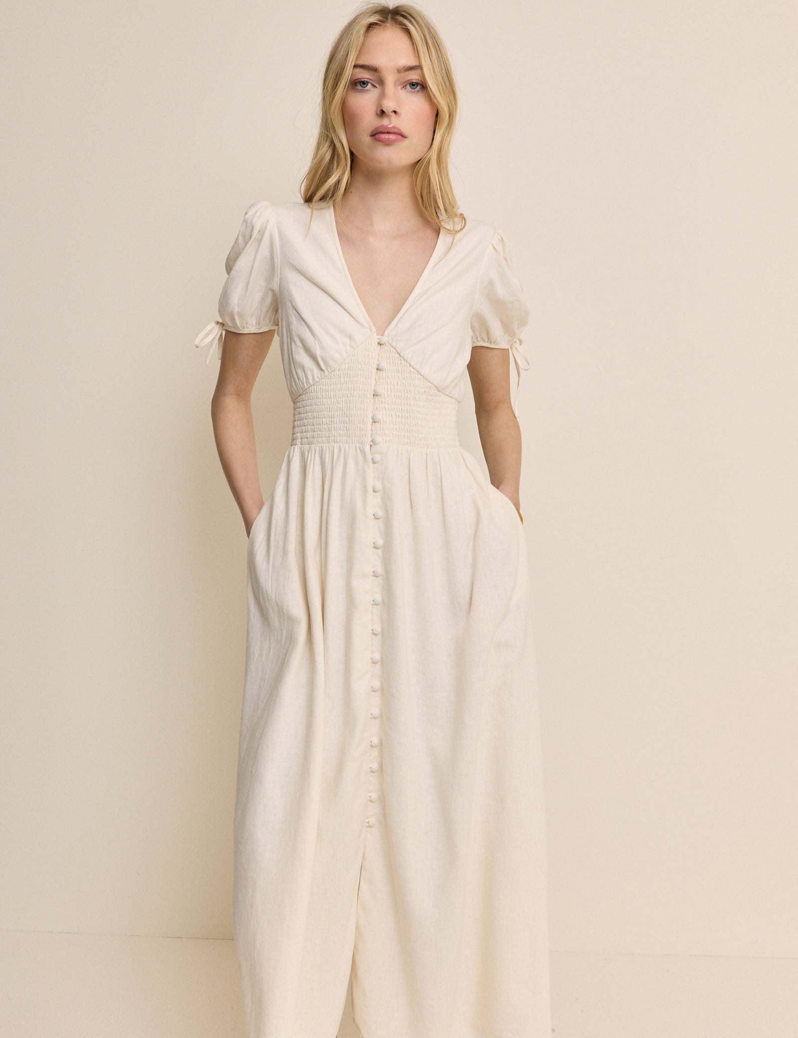 Cream Button Front Ezra Midi Dress