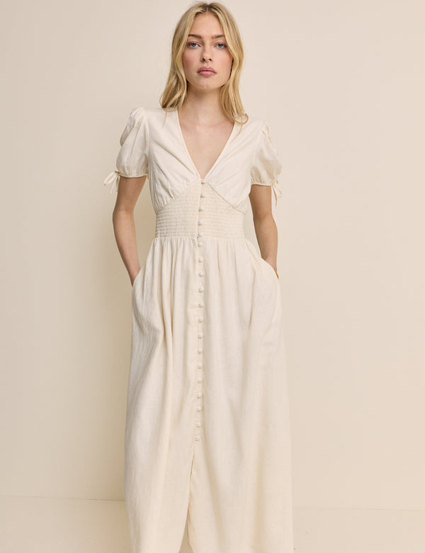 Cream Button Front Ezra Midi Dress