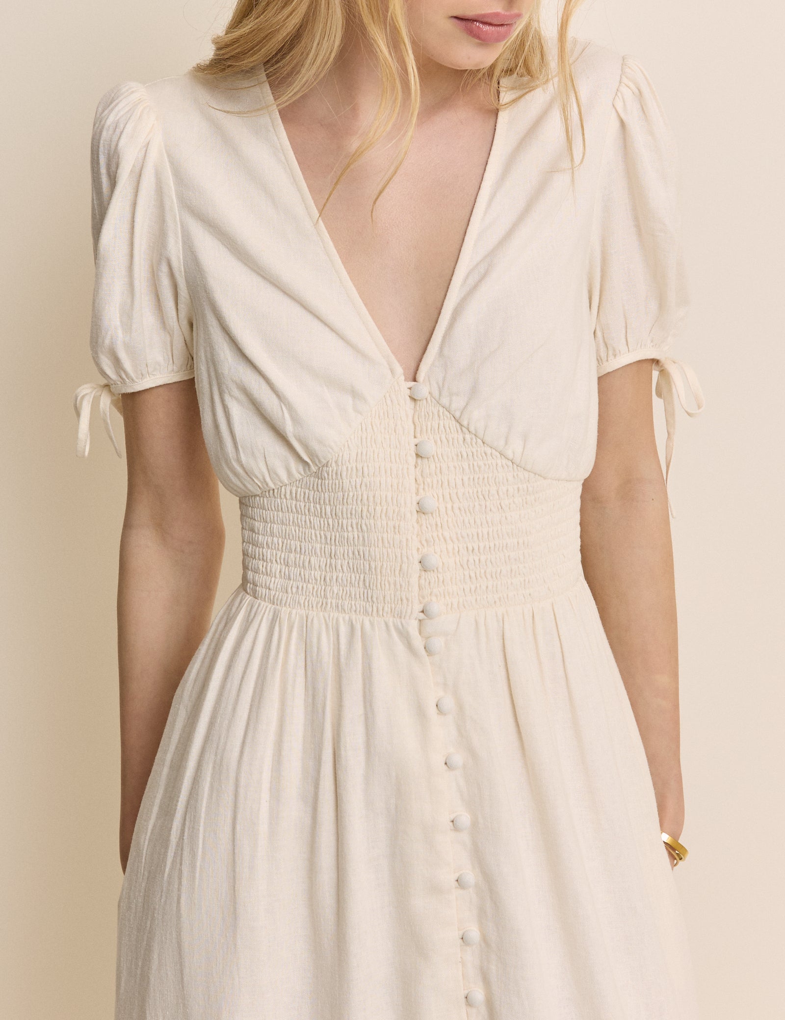 Cream Button Front Ezra Midi Dress