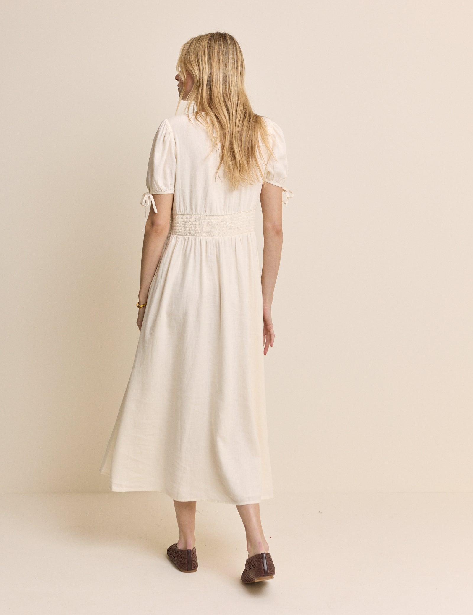 Cream Button Front Ezra Midi Dress