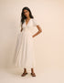 Cream Linen-Blend Button Front Ezra Midi Dress