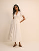Cream Linen-Blend Button Front Ezra Midi Dress