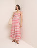 Red Check Ruffle Trim Tiered Levi Maxi Dress