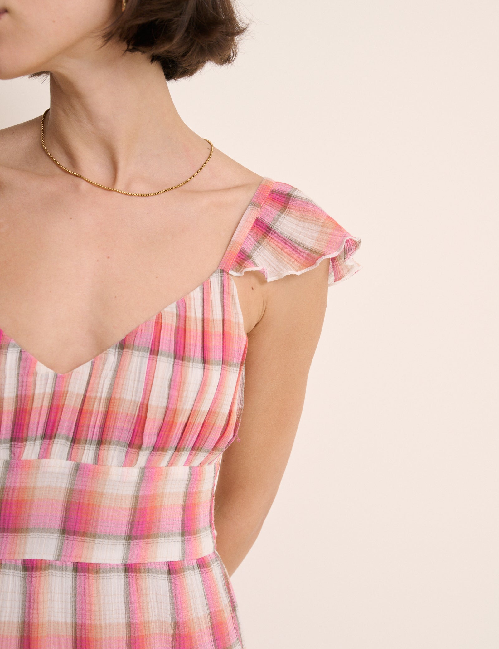 Red Check Ruffle Trim Tiered Levi Maxi Dress