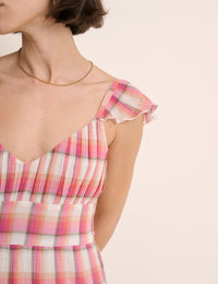 Red Check Ruffle Trim Tiered Levi Maxi Dress