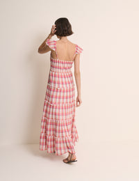 Red Check Ruffle Trim Tiered Levi Maxi Dress