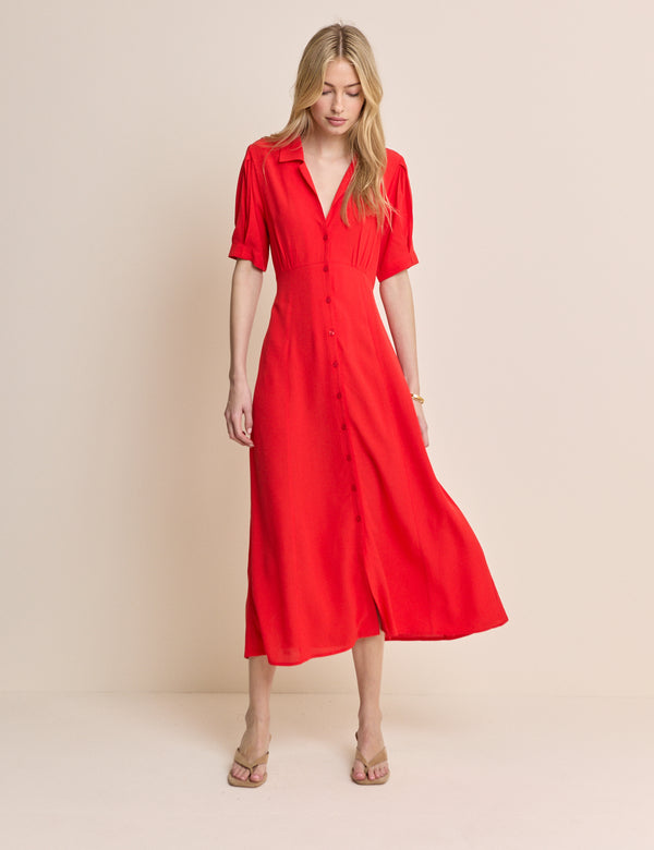 Red Collared Chrissy Midi Dress