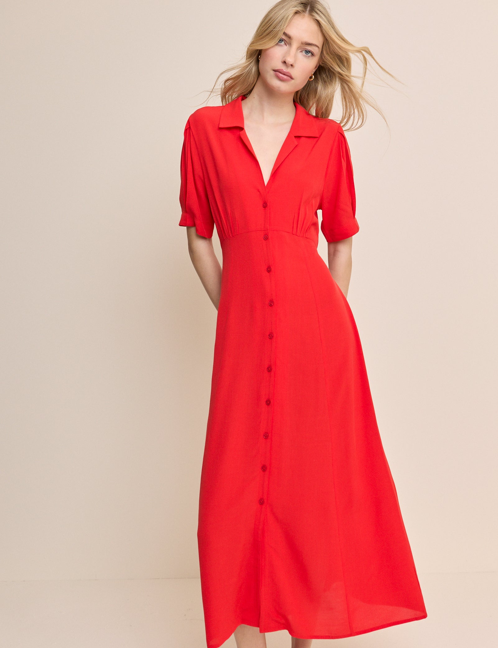 Red Collared Chrissy Midi Dress