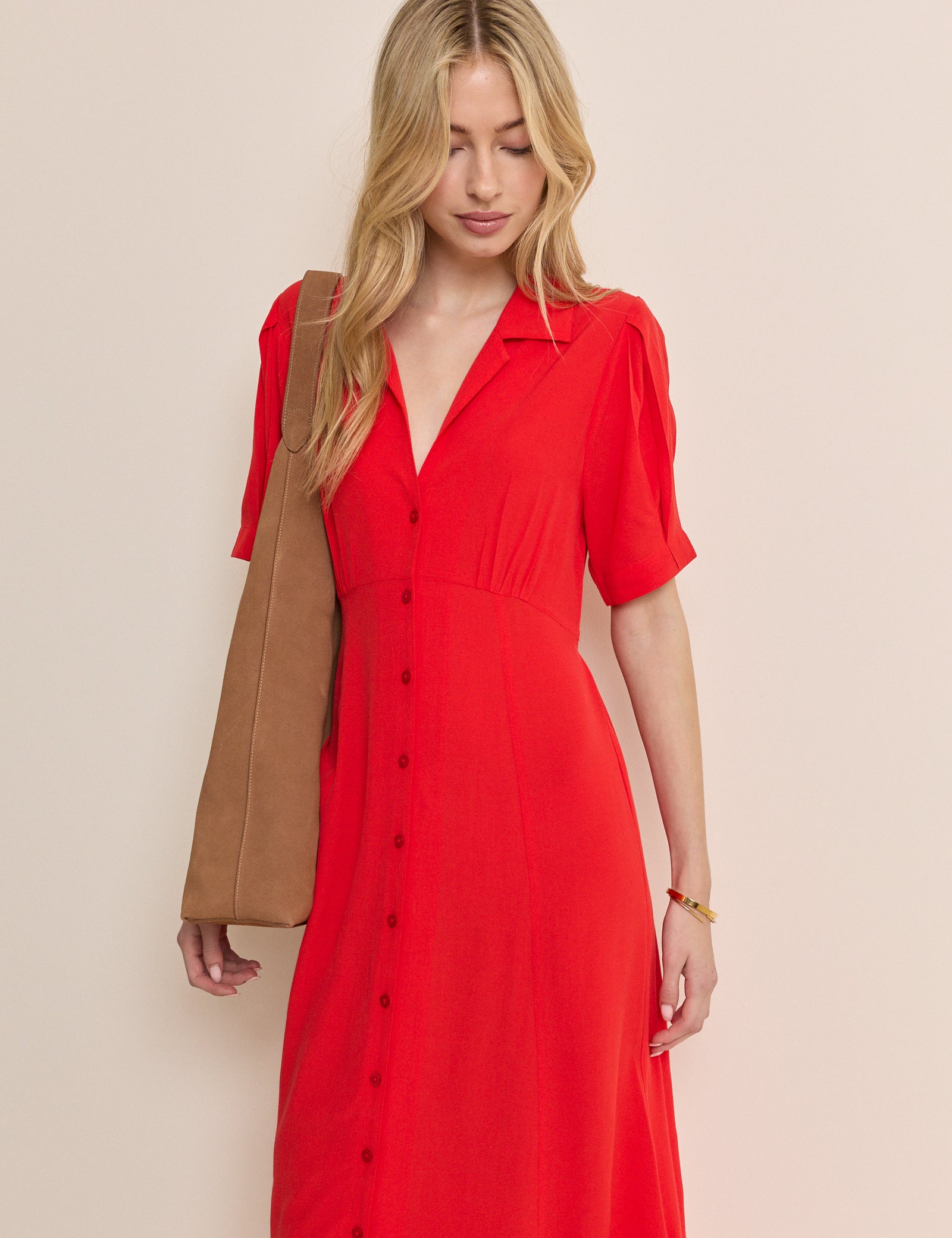 Red Collared Chrissy Midi Dress