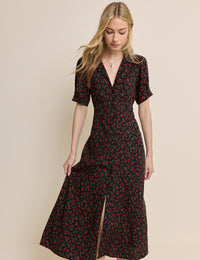 Black Floral Collared Chrissy Midi Dress