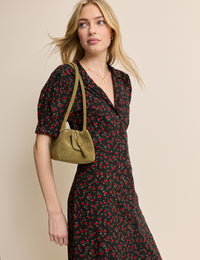 Black Floral Collared Chrissy Midi Dress