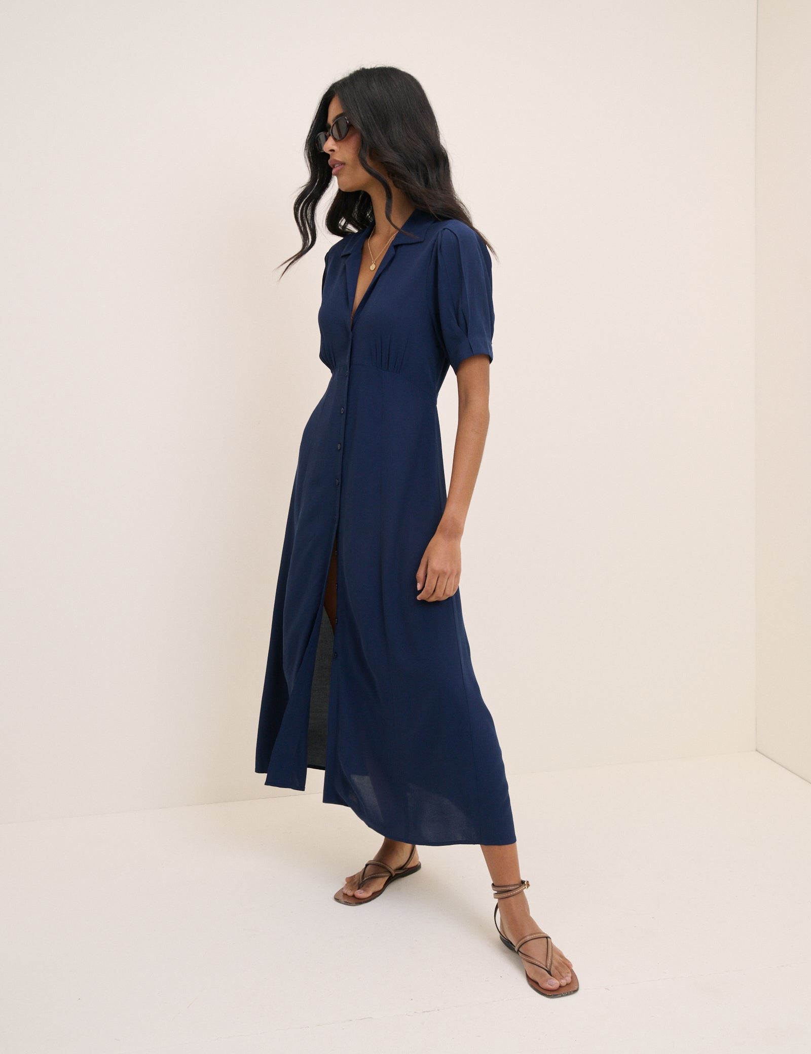 Navy Collared Chrissy Midi Dress