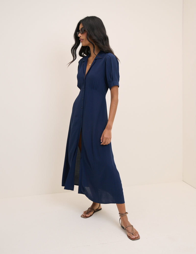 Navy Collared Chrissy Midi Dress